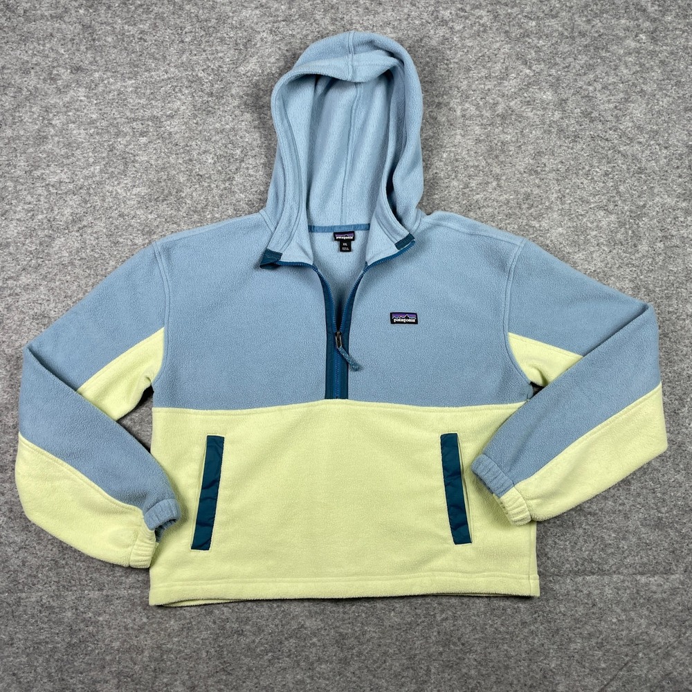 Patagonia Fleece Hoodie Kids XXL Blue Lime Green Micro D Snap-T Pullover 65385